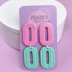 Double Oval Design Handmade Polymer Clay Dangle Earrings